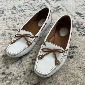 White Clarks loafers